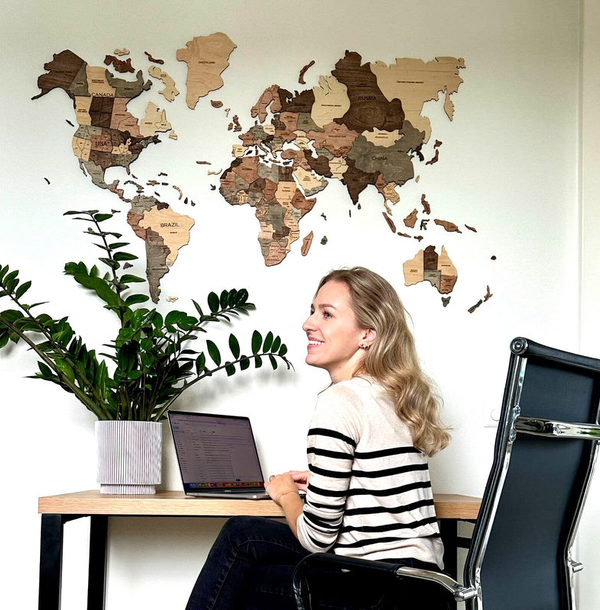 3D Drevená Mapa Sveta Smokey