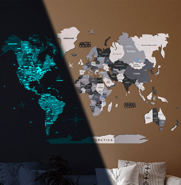 3D Luminous/Magnetic Farebná Drevená Mapa Sveta Nordik