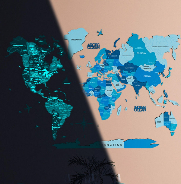 3D Luminous/Magnetic Farebná Drevená Mapa Sveta Azure