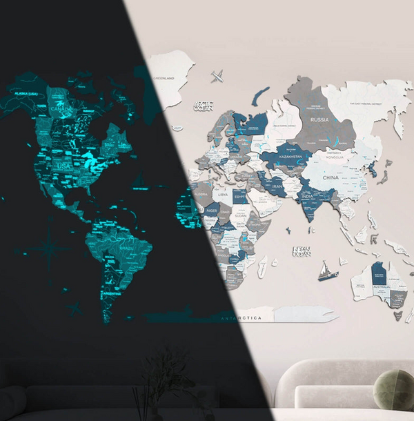 3D Luminous/Magnetic Farebná Drevená Mapa Sveta Cruise