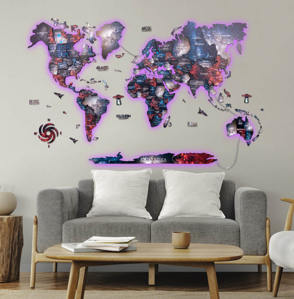 3D LED / LUMINOUS Drevená Mapa Sveta Alcor