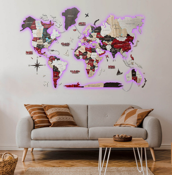 3D LED / LUMINOUS Drevená Mapa Sveta Urban