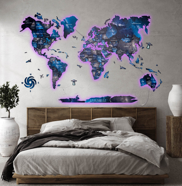 3D LED / LUMINOUS Drevená Mapa Sveta Space