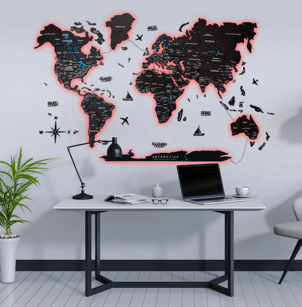 3D LED / LUMINOUS Drevená Mapa Sveta Midnight